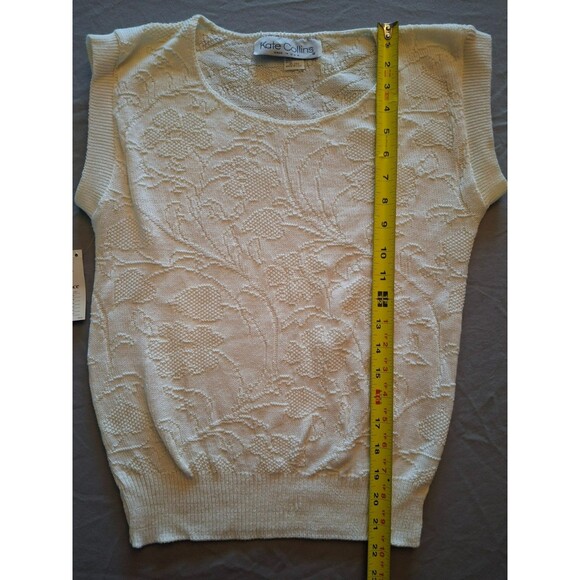 New Vintage Kate Collins Cream Cap Sleeve Sweater with Floral Print, NWT, Medium - Picture 3 of 6